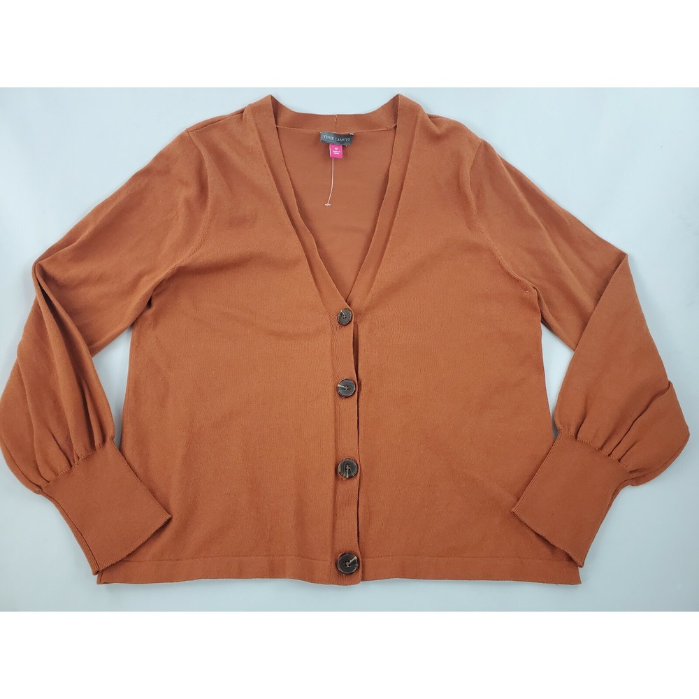 Vince Camuto women sweater cardigan brown cotton nylon buttons sz M $79